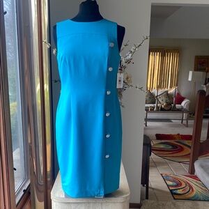 NWT Calvin Klein Elegant Teal Blue Sleeveless Dress, measurements in photos.